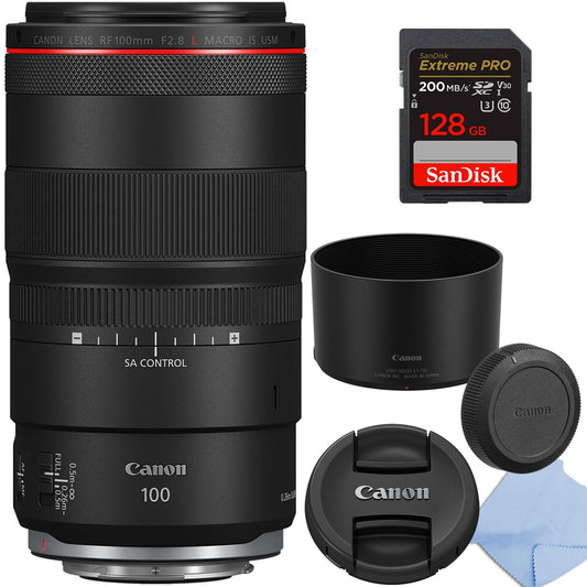 Canon RF 100mm f/2.8 L Macro is USM Telephoto Macro Lens for mirrorless Camera and 128 Extreme Memory Card (Renewed)