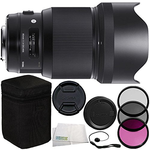 Sigma 85mm f/1.4 DG HSM Art Lens for Canon EF 7PC Accessory Kit - Includes 3 Piece Filter Kit (UV + CPL + FLD) + Cleaning Cloth + Lens Cap Keeper + More