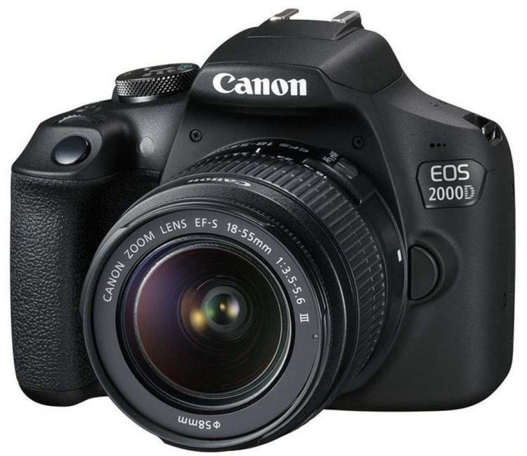 Canon EOS 2000D with EF-S 18-55mm III Lens with Starter Accessory Bundle - Includes: SanDisk Ultra 64GB SDXC, Digital Flash, Extended Life Replacement Battery, Water Resistant Gadget Bag & More