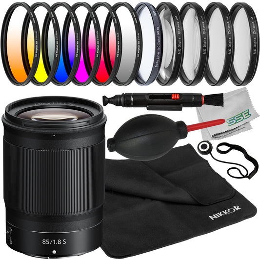 Nikon NIKKOR Z 85mm f/1.8 S Lens with Essential Accessory Bundle: Protective Multi-Coated UV Filter, Professional 6PC Gradual Color Filter Kit, 4PC Macro Close-Up Lens Filter Kit & More