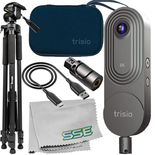 Trisio Lite 2 VR - 8K Virtual Tour NodeRotate 360° Camera + Manufacturer Supplied Carrying Case, Quick Plug-in, USB Cable, Seller Supplied Lightweight 60” Tripod, Microfiber Cloth & More (8pc Bundle)