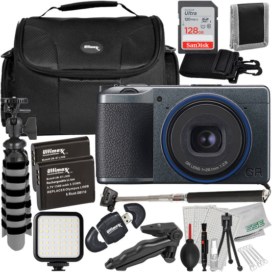 Ricoh GR IIIx Urban Edition Digital Camera with Advanced Bundle: + SanDisk 128GB Ultra SDXC Memory Card, 2x Replacement Batteries, LED Light Kit & Much More (22pc Bundle)