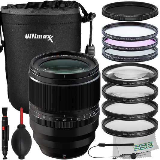 Ultimaxx Essential Bundle + FUJIFILM XF 50mm f/1.0 R WR Lens + Variable Neutral Density Filter (ND2-ND400), Water-Resistant Lens Pouch & More (18pc Bundle)