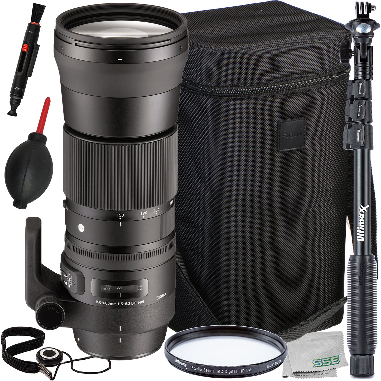 Ultimaxx Starter Sigma 150-600mm f/5-6.3 Lens Bundle (F-Mount) - Includes: Protective UV Filter, Lightweight 48” Monopod, Universal Lens Cap Keeper & More (12pc Bundle)