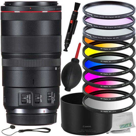 Ultimaxx Essential Canon RF 100mm f/2.8L Macro IS USM Lens Bundle - Includes: 6PC Gradual Color Filter Kit, 3PC Protective Filter Kit (UV, CPL, FLD) & More (18pc Bundle)