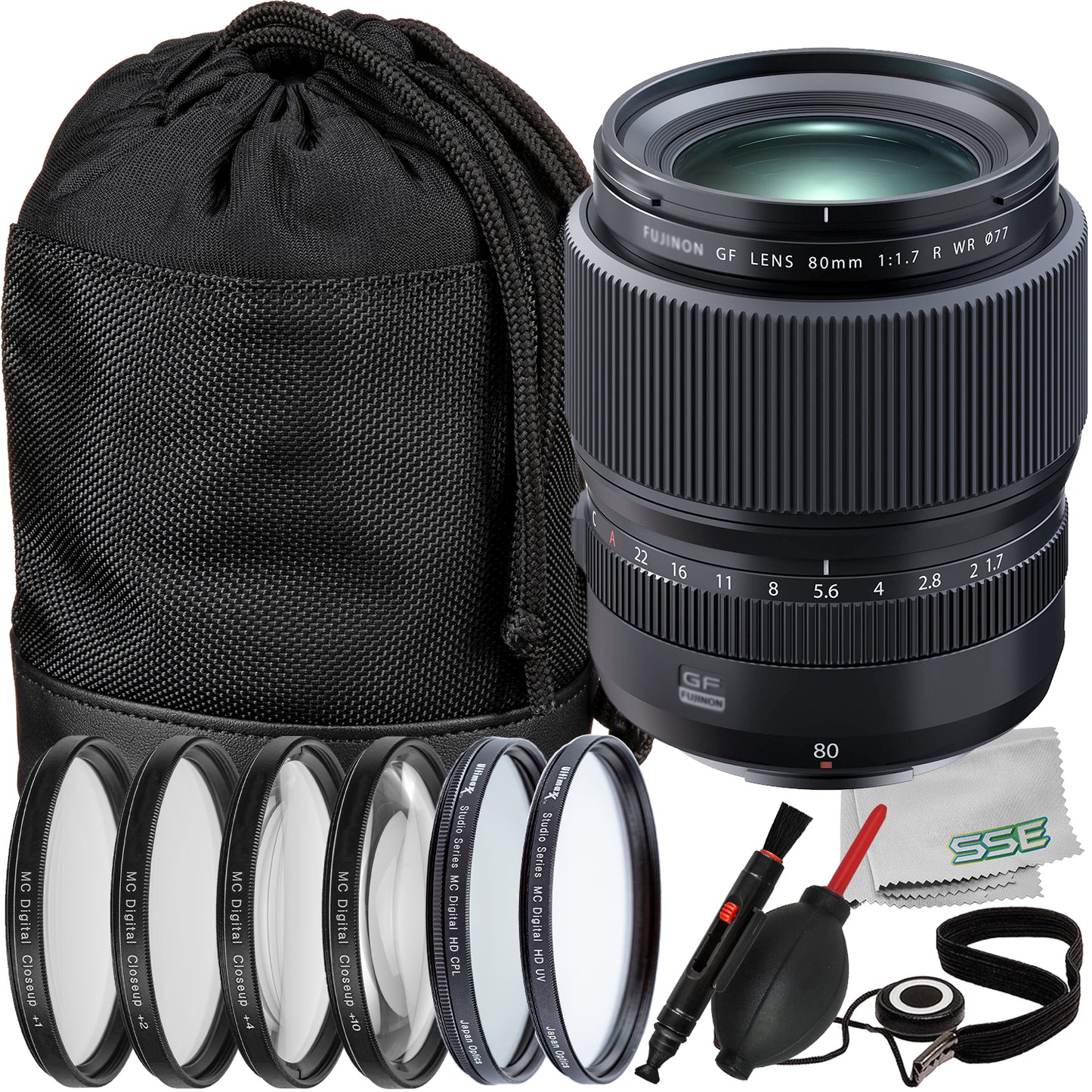 Ultimaxx Essential FUJIFILM GF 80mm f/1.7 R WR Lens Bundle - Includes: Circular Polarizer Filter, 4PC Macro Close-Up Filter Kit, Circular Polarizer Filter & More (15pc Bundle)