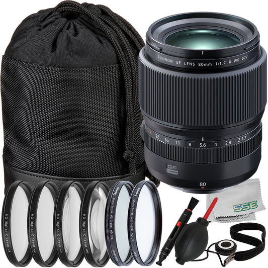 Ultimaxx Essential FUJIFILM GF 80mm f/1.7 R WR Lens Bundle - Includes: Circular Polarizer Filter, 4PC Macro Close-Up Filter Kit, Circular Polarizer Filter & More (15pc Bundle)