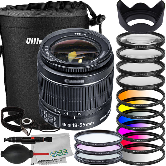 Ultimaxx Advanced Canon EF-S 18-55mm f/3.5-5.6 IS II Lens Bundle - Includes: Water-Resistant Lens Pouch, 6PC Gradual Color Filter Kit & Much More (22pc Bundle)