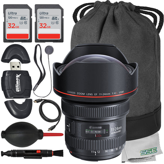 Ultimaxx Essential Canon EF 11-24mm f/4L USM Lens Bundle - Includes: 2x 32GB Ultra Memory Cards, Universal Lens Cap Keeper, Lens Case & More (12pc Bundle)