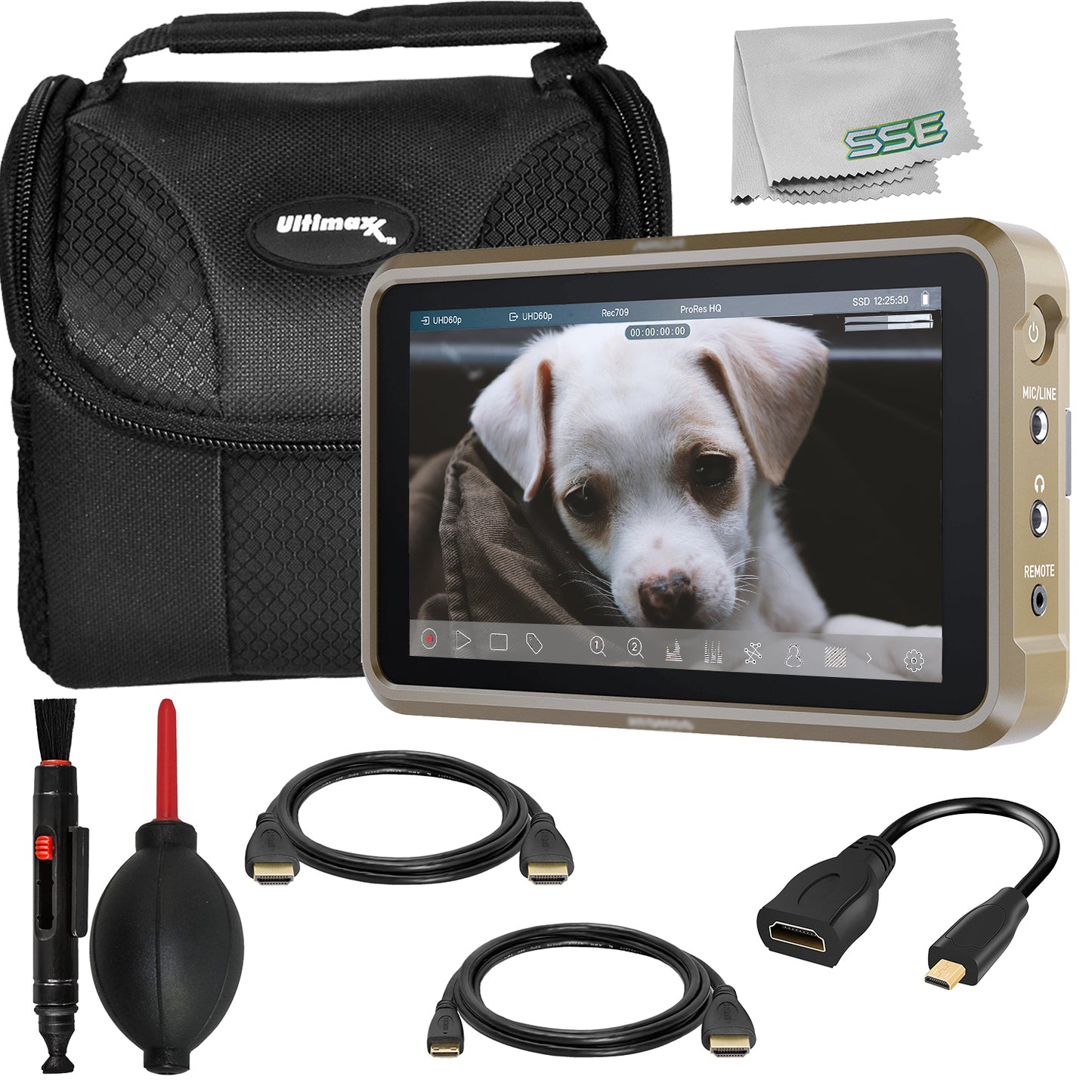 Ultimaxx Basic Atomos Ninja 5.2" 4K HDMI Recording Monitor Bundle - Includes: Water-Resistant Gadget Bag & More (10pc Bundle)