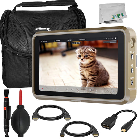 Ultimaxx Basic Atomos Ninja Ultra 5.2” 4K HDMI Recording Monitor Bundle - Includes: Water-Resistant Gadget Bag & More (10pc Bundle)