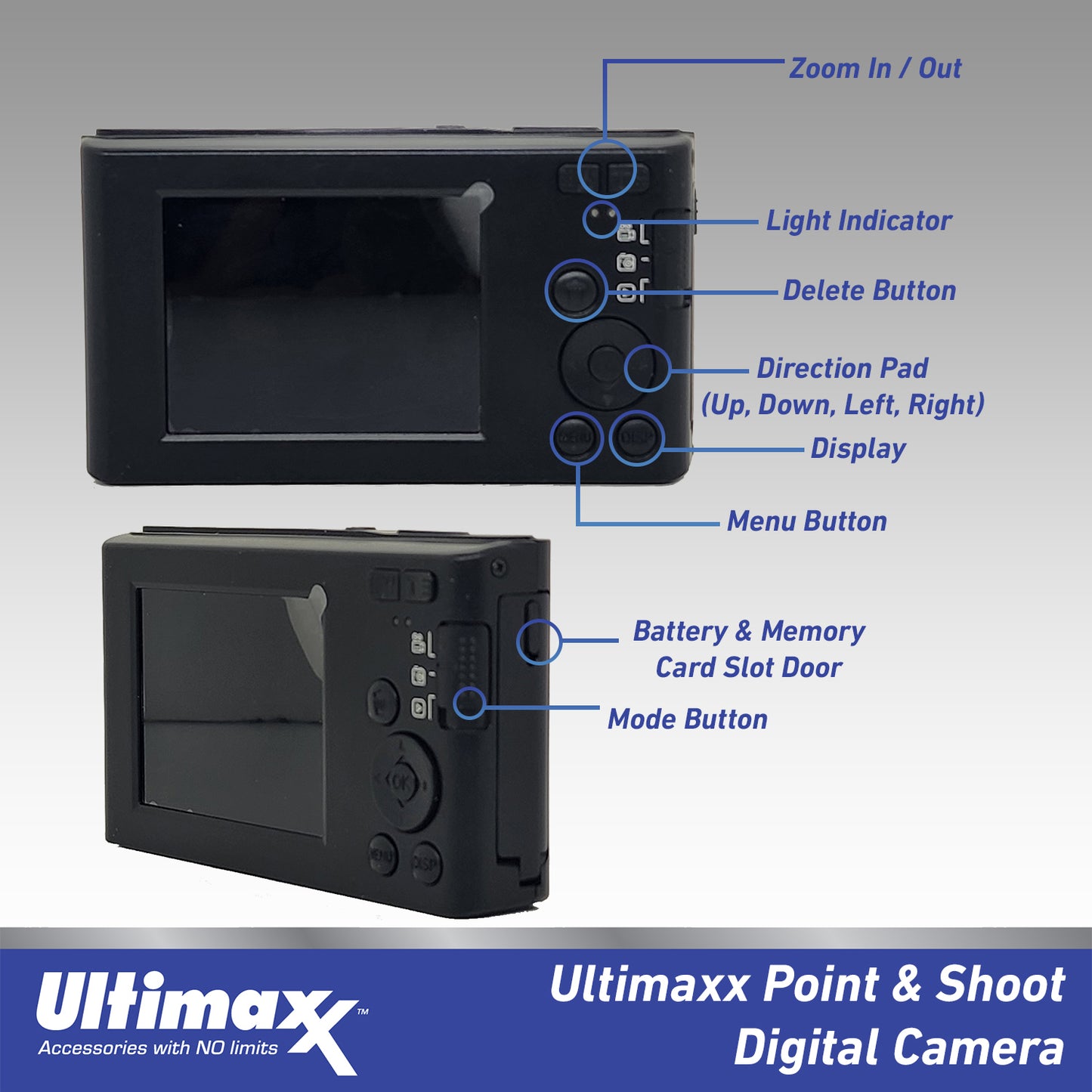 Ultimaxx Digital Camera, 44MP w/ 32GB SD Card, Case, USB Cable - Black