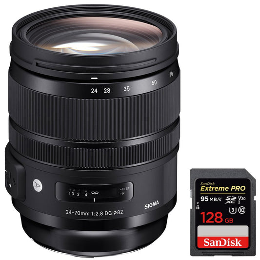 Sigma 24-70mm F2.8 DG OS HSM Art Lens for Nikon Mount (576-955) + Sandisk Extreme PRO SDXC 128GB UHS-1 Memory Card