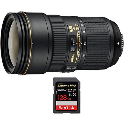 Nikon 24-70mm f/2.8E ED VR AF-S NIKKOR Zoom Lens for Nikon Digital SLR Cameras (20052) with Sandisk Extreme PRO SDXC 128GB UHS-1 Memory Card