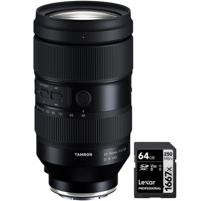 Tamron AFA058S-700 35-150 F/2-2.8 Di III VXD Lens for Sony E-Mount Full-Frame Mirrorless Model A058 Bundle with Lexar Professional SDHC/SDXC 1667x UHS-II 64GB Memory Card