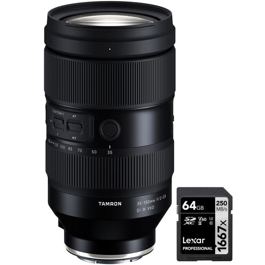 Tamron AFA058S-700 35-150 F/2-2.8 Di III VXD Lens for Sony E-Mount Full-Frame Mirrorless Model A058 Bundle with Lexar Professional SDHC/SDXC 1667x UHS-II 64GB Memory Card