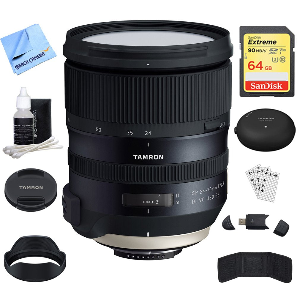 Tamron AFA032C-700 SP 24-70mm f/2.8 Di VC USD G2 Lens for Canon Bundle with Tamron TAP-in Console Lens Accessory, 64GB Memory Card and Accessories (7 Items)