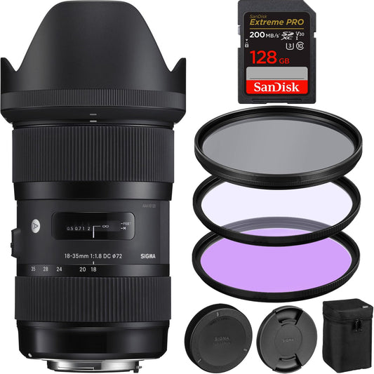 Sigma 18-35mm f/1.8 DC HSM Art Lens for Canon EF Cameras/Mount + UV, FLD, PL Filter Kit and 128 Extreme Memory Card