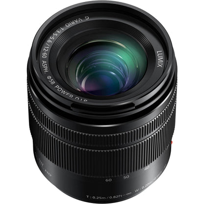 Panasonic Lumix G Vario H-FS12060 12-60mm f/3.5-5.6 ASPH. Power O.I.S. Lens + 58mm 3 Piece Filter Kit + Professional 160 LED Video Light Studio Series + Fibercloth Bundle