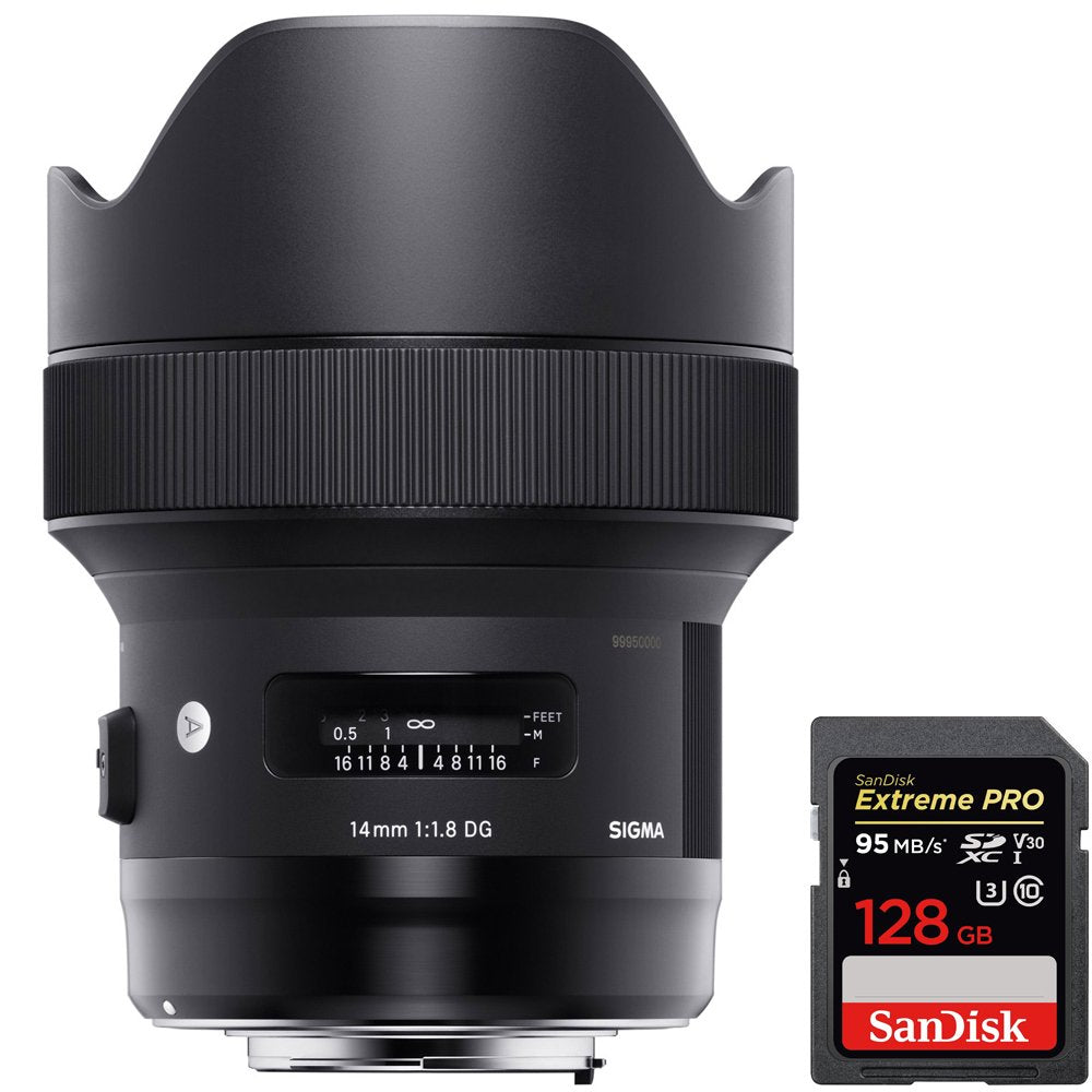 Sigma 14mm F1.8 DG HSM Art Wide Angle Full Frame Lens for Canon (450954) Bundle with Sandisk Extreme PRO SDXC 128GB UHS-1 Memory Card