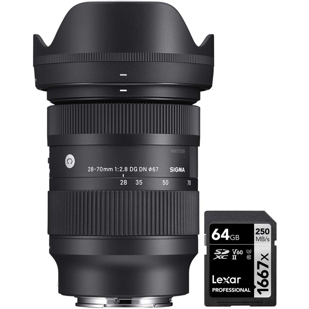 Sigma 592965 28-70mm F2.8 DG DN Contemporary Zoom Lens for Full Frame Sony E-Mount Bundle with Lexar Professional SDHC/SDXC 1667x UHS-II 64GB Memory Card