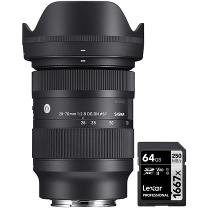 Sigma 592965 28-70mm F2.8 DG DN Contemporary Zoom Lens for Full Frame Sony E-Mount Bundle with Lexar Professional SDHC/SDXC 1667x UHS-II 64GB Memory Card