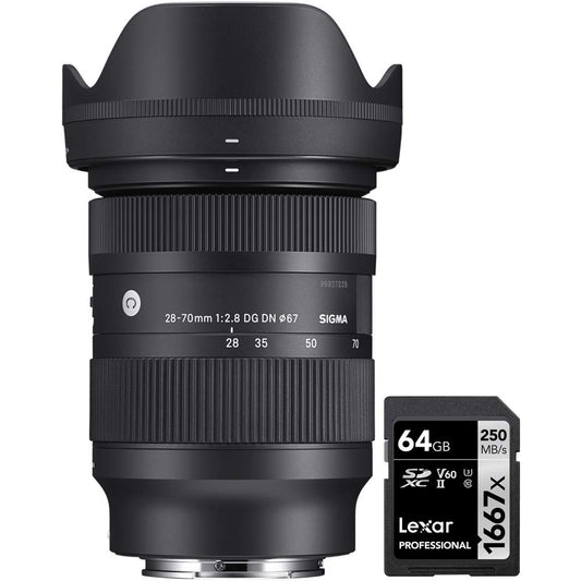 Sigma 592965 28-70mm F2.8 DG DN Contemporary Zoom Lens for Full Frame Sony E-Mount Bundle with Lexar Professional SDHC/SDXC 1667x UHS-II 64GB Memory Card