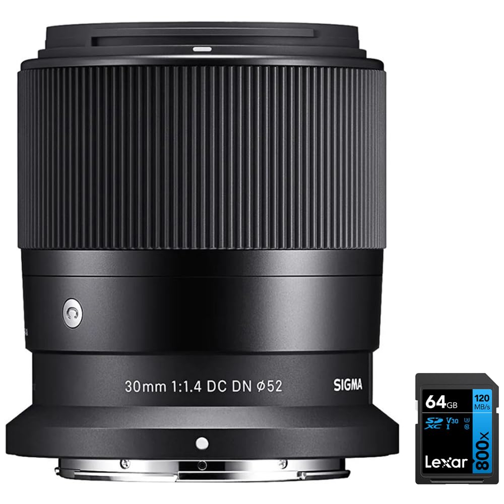 Sigma 302973 30mm F1.4 DC DN Contemporary Telephoto Lens for Nikon Z Bundle with Lexar 64GB High-Performance 800x UHS-I SDXC Memory Card