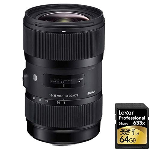 Sigma AF 18-35mm f1.8 DC HSM Lens for Nikon Bundle with Sandisk 64GB Memory Card