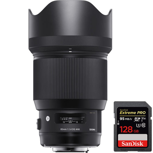 Sigma (321954) 85mm F1.4 DG HSM Art Full-Frame Sensor Lens for Canon + Sandisk Extreme PRO SDXC 128GB UHS-1 Memory Card