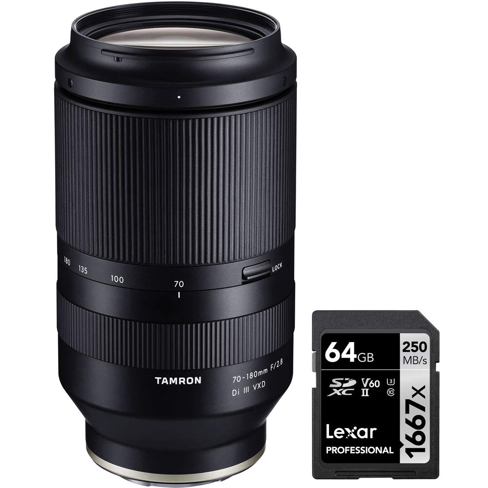 Tamron AFA056S-700 70-180mm F2.8 Di III VXD Lens A056 for Full Frame & APS-C Sony Mirrorless Camera Bundle with Lexar Professional SDHC/SDXC 1667x UHS-II 64GB Memory Card