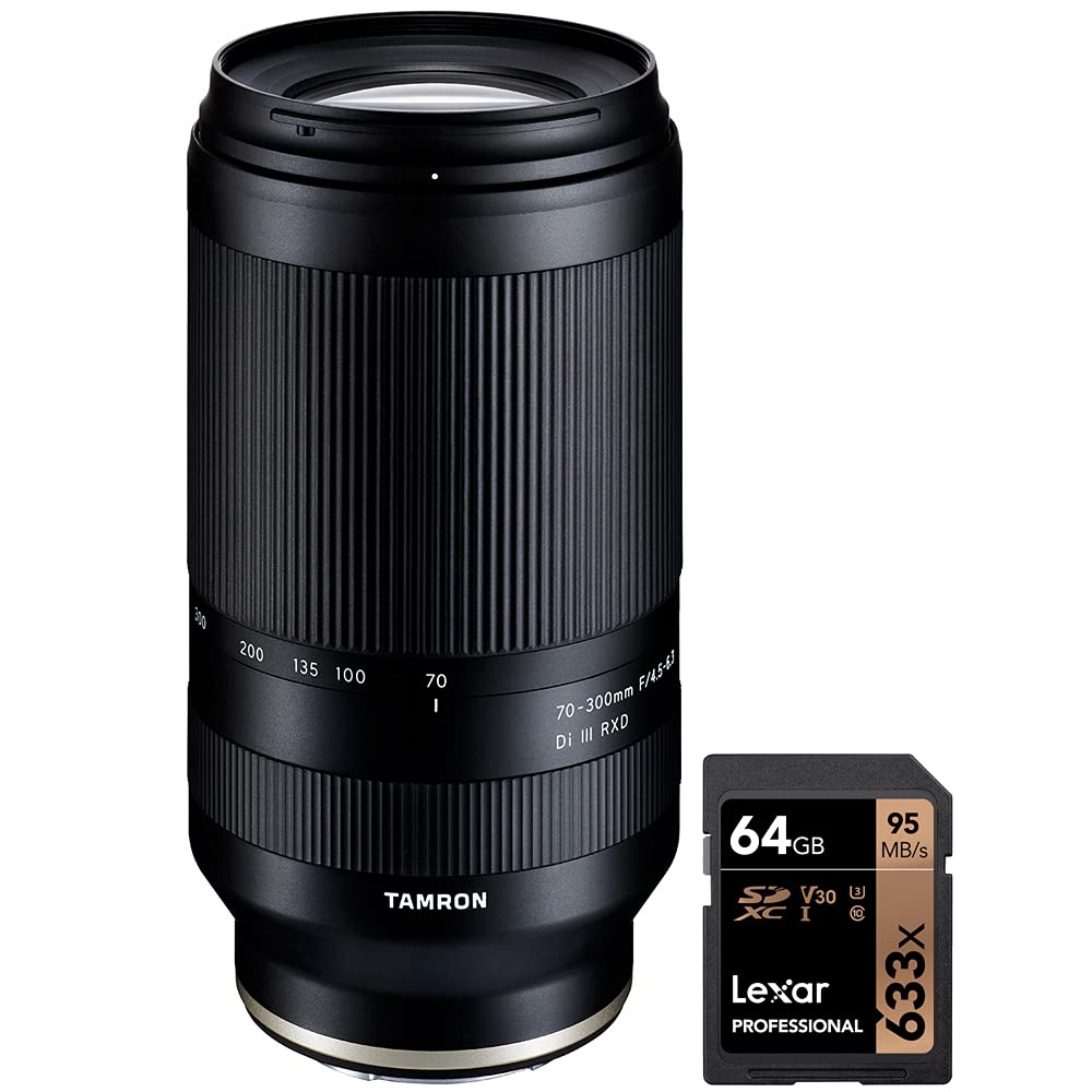 Tamron AFA047S-700 70-300mm F/4.5-6.3 Di III RXD Lens A047 for Sony E-Mount Full Frame Mirrorless Bundle with Lexar Professional 633x 64GB UHS-1 Class 10 SDXC Memory Card