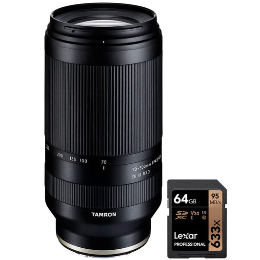 Tamron AFA047S-700 70-300mm F/4.5-6.3 Di III RXD Lens A047 for Sony E-Mount Full Frame Mirrorless Bundle with Lexar Professional 633x 64GB UHS-1 Class 10 SDXC Memory Card
