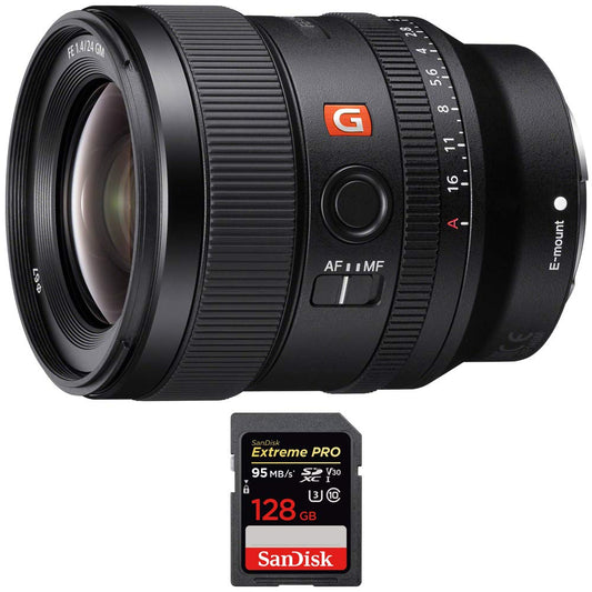Sony FE 24mm F1.4 GM Alpha Full-Frame E-Mount Wide Angle G Master Lens (SEL24F14GM) with Sandisk Extreme PRO SDXC 128GB UHS-1 Memory Card