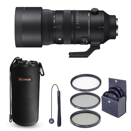 Sigma 70-200mm f/2.8 DG DN OS Sports Lens for Sony E Bundle with Lens Case + Filter Kit + Lens Cap Tether