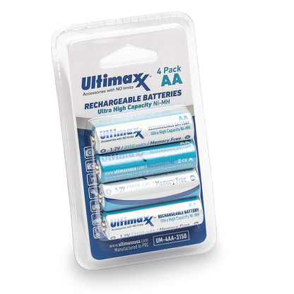 Ultimaxx Charger with Batteries ? 8 Port Battery Charger with 1x AA Batteries 3150mAh and 1x AAA Batteries 1100mAh Memory Free- Rechargeable, Ni-MH, Durable & Long-Lasting Batteries