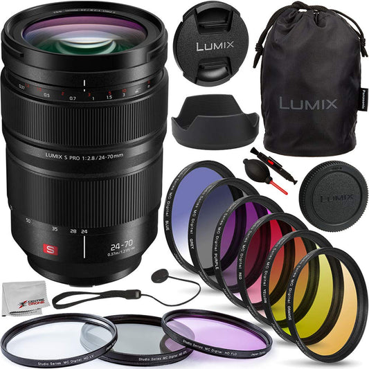 Panasonic Lumix S PRO 24-70mm f/2.8 Lens with Must Have Bundle: Includes – 6pc Filter Kit (Graduated Color), 3pc Filter Kit (UV, CPL, FLD), Lens Hood, Lens Bag, and More