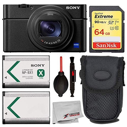 Sony Cyber-Shot DSC-RX100 VII Digital Camera with Essential Bundle; Includes: SanDisk Extreme 64GB Memory Card, Spare NP-BX1/M8 Rechargeable Lithium-Ion Battery Pack, and More (Renewed)
