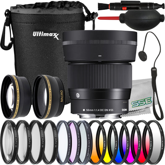 Sigma 56mm f/1.4 DC DN Contemporary Lens for Canon EF-M with Essential Accessory Bundle: 4PC Macro Close-Up Filter Kit, Water-Resistant Lens Pouch & More (24pc Bundle)
