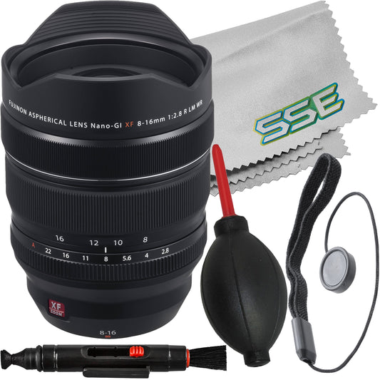 FUJIFILM XF 8-16mm f/2.8 R LM WR Lens with Essential Accessory Bundle: FUJIFILM Front & Rear Lens Caps, Universal Lens Cap Keeper & More (8pc Bundle)