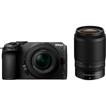 Nikon Z30 Mirrorless Camera with 16-50mm & 50-250mm Lenses + Deluxe Accessory Bundle: SanDisk 64GB Extreme SDXC, Universal Speedlite, 60” Tripod, 2x Batteries & Much More (33pc Bundle)
