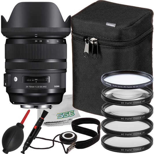 Ultimaxx Essential Accessory Bundle + Sigma 24-70mm f/2.8 DG OS HSM Art Lens for Canon EF (International Version) + 4PC Macro Close-Up Filter Kit, Protective UV Filter & More (14pc Bundle)
