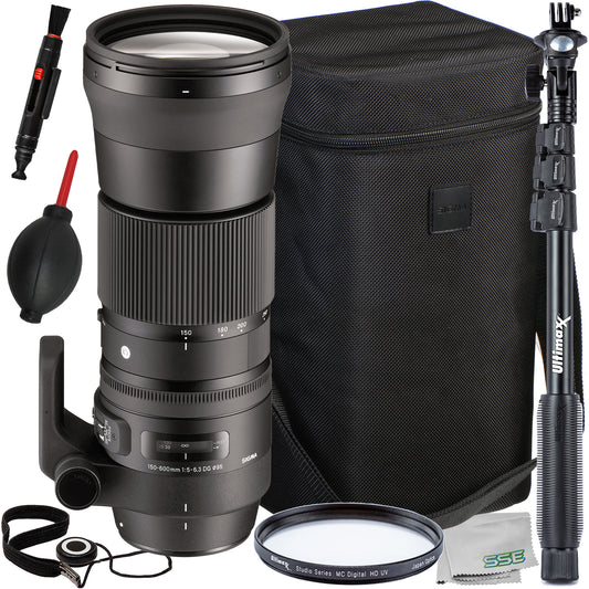 Ultimaxx Starter Sigma 150-600mm f/5-6.3 Lens Bundle (F-Mount) - Includes: Protective UV Filter, Lightweight 48” Monopod, Universal Lens Cap Keeper & More (12pc Bundle)