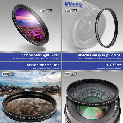 Ultimaxx Advanced Sigma 24mm f/3.5 Contemporary Lens Bundle (E-Mount) - Includes: 2.2x Telephoto Lens Attachment, 3PC Protective Filter Kit (UV, CPL, FLD) & More (19pc Bundle)