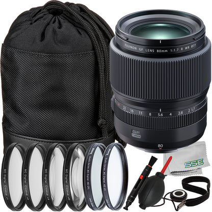 Ultimaxx Essential FUJIFILM GF 80mm f/1.7 R WR Lens Bundle - Includes: Circular Polarizer Filter, 4PC Macro Close-Up Filter Kit, Circular Polarizer Filter & More (15pc Bundle)