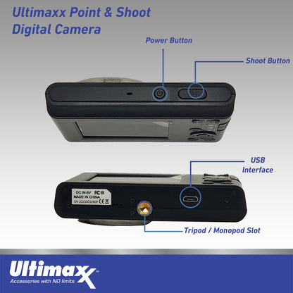 Ultimaxx Digital Camera, 44MP w/ 32GB SD Card, Case, USB Cable - Black