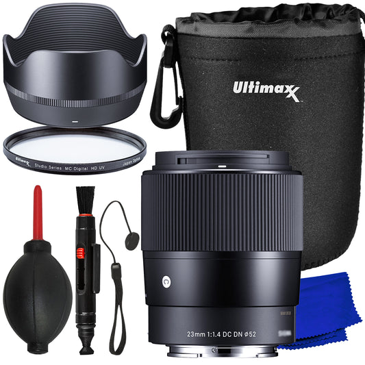 Ultimaxx Essential Sigma 23mm f/1.4 DC DN Contemporary Lens Bundle (X Mount) - Includes: Protective UV Filter, Water-Resistant Lens Pouch & More (10pc Bundle)